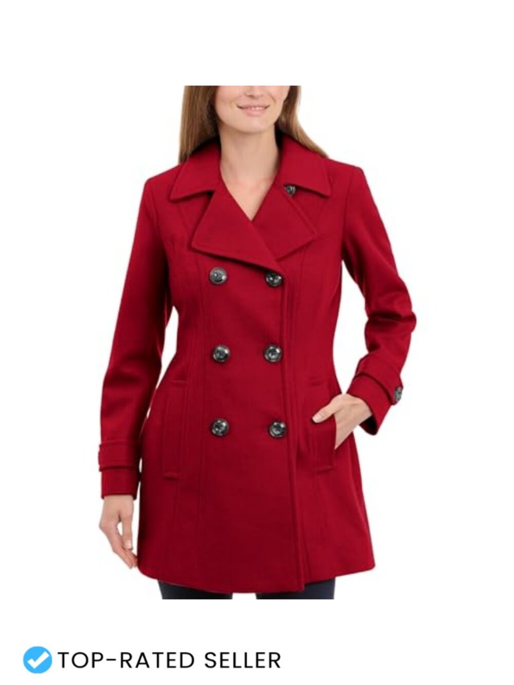 Classic Double Breasted Wool Pea Coat Long Sleeve Notch Collar